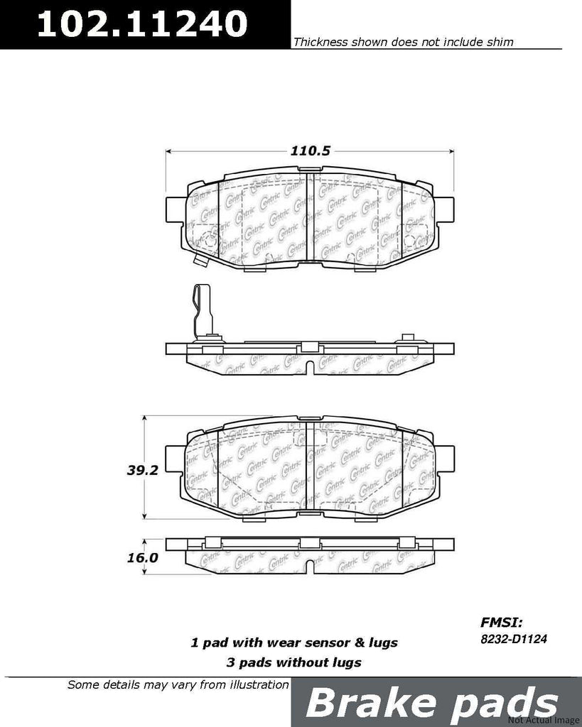 C-Tek Semi-Metallic Brake Pads with Shims - Centric Parts 102.11240