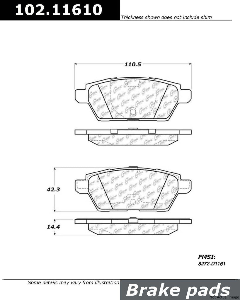 Brake Pad Set, Rear - Centric Parts 102.11610