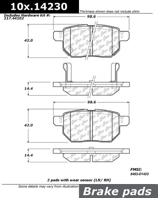 Centric Premium Ceramic Brake Pads with Shims and Hardware - Centric Parts 301.14230