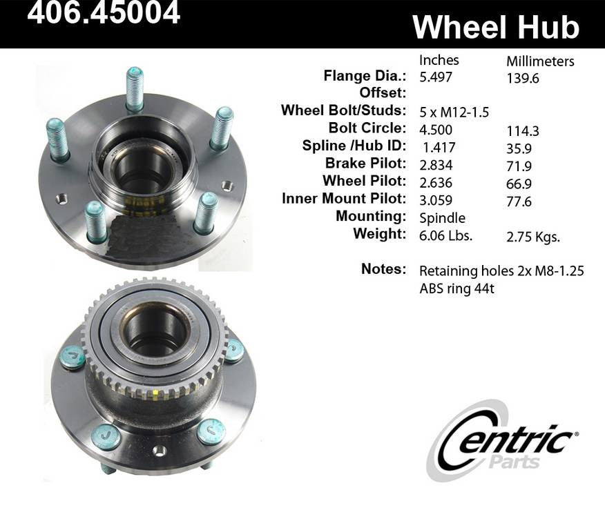 Wheel Bearing and Hub Assembly, Rear - Centric Parts 406.45004