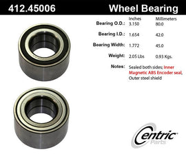 Wheel Bearing, Front - Centric Parts 412.45006E